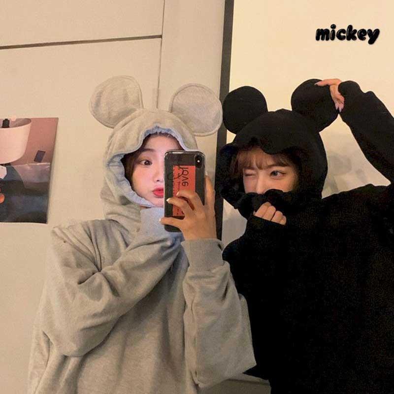 

2020 new autumn hoodies women loose Korean version of the net red cartoon ears gray loose Korean student BF wind jacket w, Black