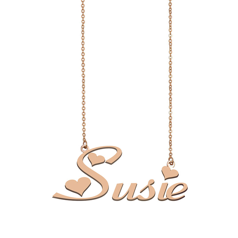 

Susie Name Necklace Custom Nameplate Pendant for Women Girls Birthday Gift Kids Best Friends Jewelry 18k Gold Plated Stainless Steel, Silver