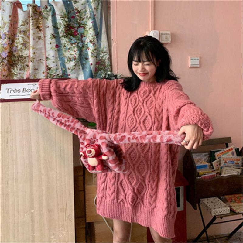 

Oversize Candy Color Twist Sweaters Women Winter Casual O-neck Straight Knit Pullovers Female Warm Soft Plus Size Jumpers Lady, Beige