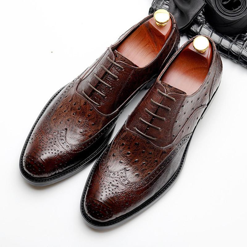 

Summer Genuine cow leather brogue Wedding shoes mens casual flats shoes vintage handmade oxford for men black wine red