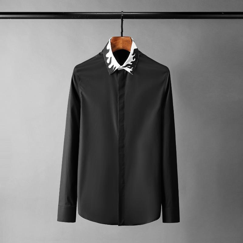 

Minglu Flame Embroidered Mens Shirts Luxury Long Sleeve Black White Casual Man Shirts Plus Size 4xl Slim Fit Party Male
