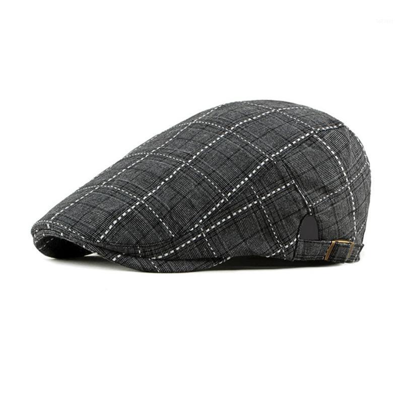 

Men's Casual Checked Hat Berets Cotton Caps for Spring Summer Autumn1, Black