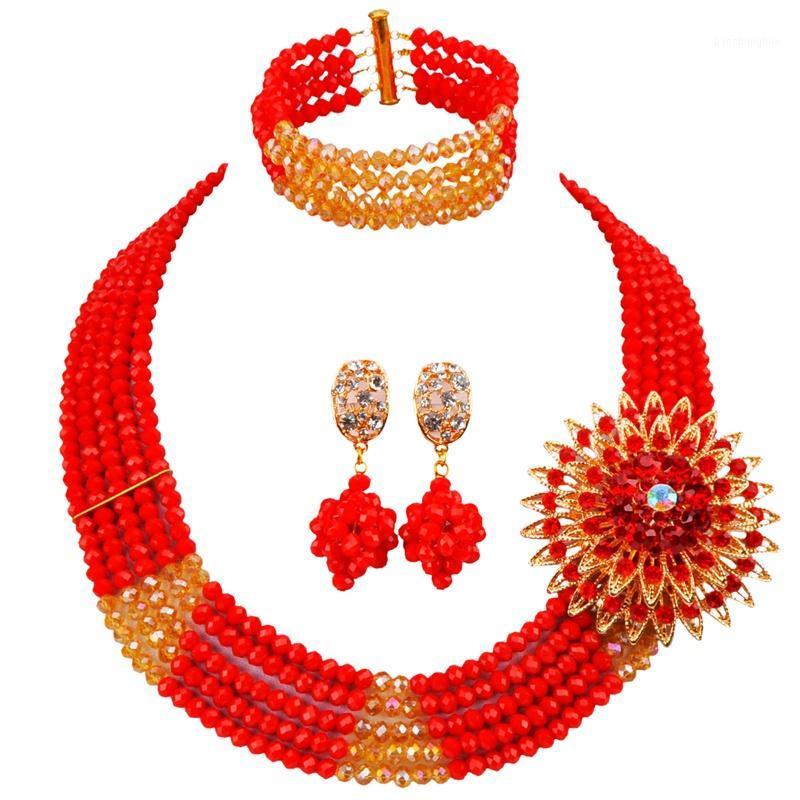

Earrings & Necklace Handmade Fashion Imitation Opaque Red Champagne Gold AB Crystal Beads Engagement Earring Sets For Couples 5C-SJ-10, Silver