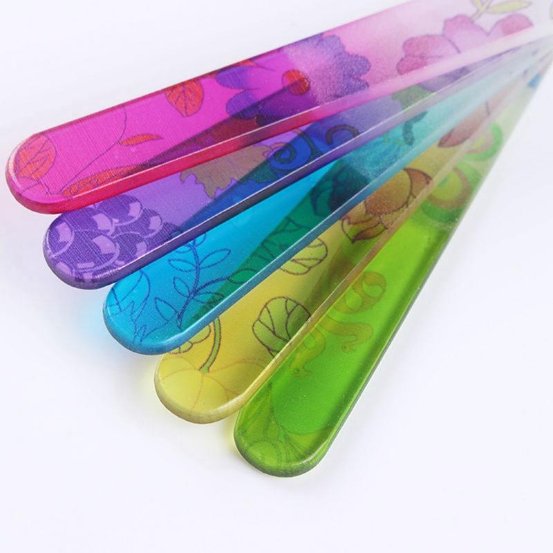 

1Pc Stamping Flower Glass Nail File Buffer 14cm Manicure Nail Art Practice Tool Random Pattern