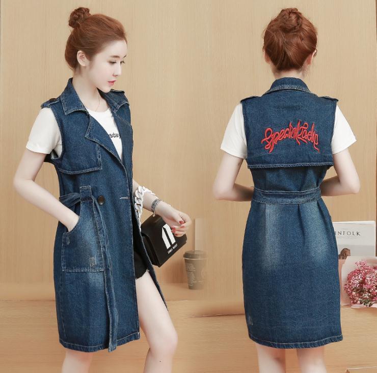 

New Autumn Color Women Collar Cowboy Suit Vest Long Jacket Q1f8, Blue