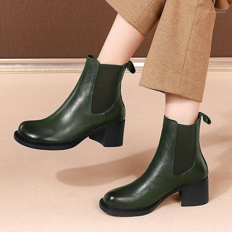 

Johnature 2021 New Winter Women Boots Ladies Shoes Genuine Leather Round Toe Sewing Handmade Concise Leisure Platform Boots1, Beige