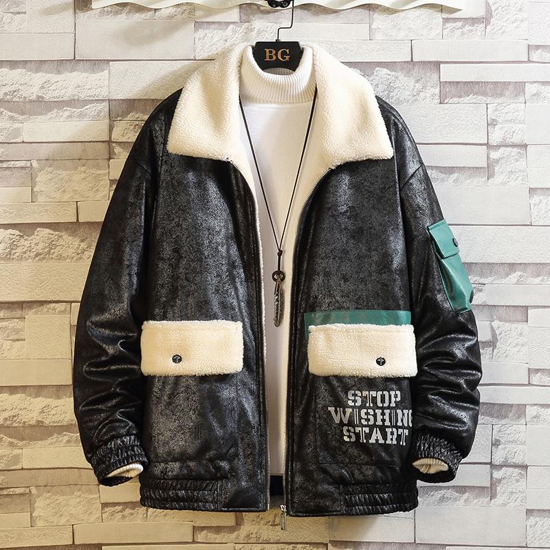 

Bomber Jacket Black White Men'S Winter Thick Warm Fleece Teddy Coat For SportWear Fleece Hoodies Coat, J2886 2