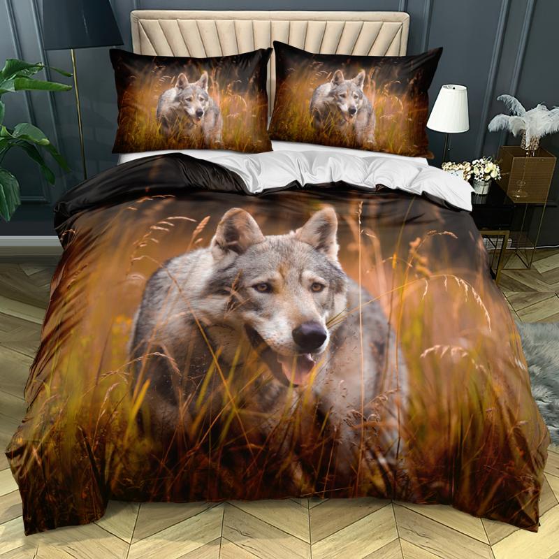 

Wolf Comforter Covers 3D Design White Quilt Cover Sets and Pillow Slips King Queen Single  Size 140*200cm Animal Beddings, Wolf021-white