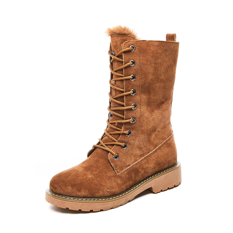 

2021 The New Wedge Genuine Leather Snowboots Woman Winter Warm Women's Shoes Mid-calf Ladies Boots 41 155s, Camel2