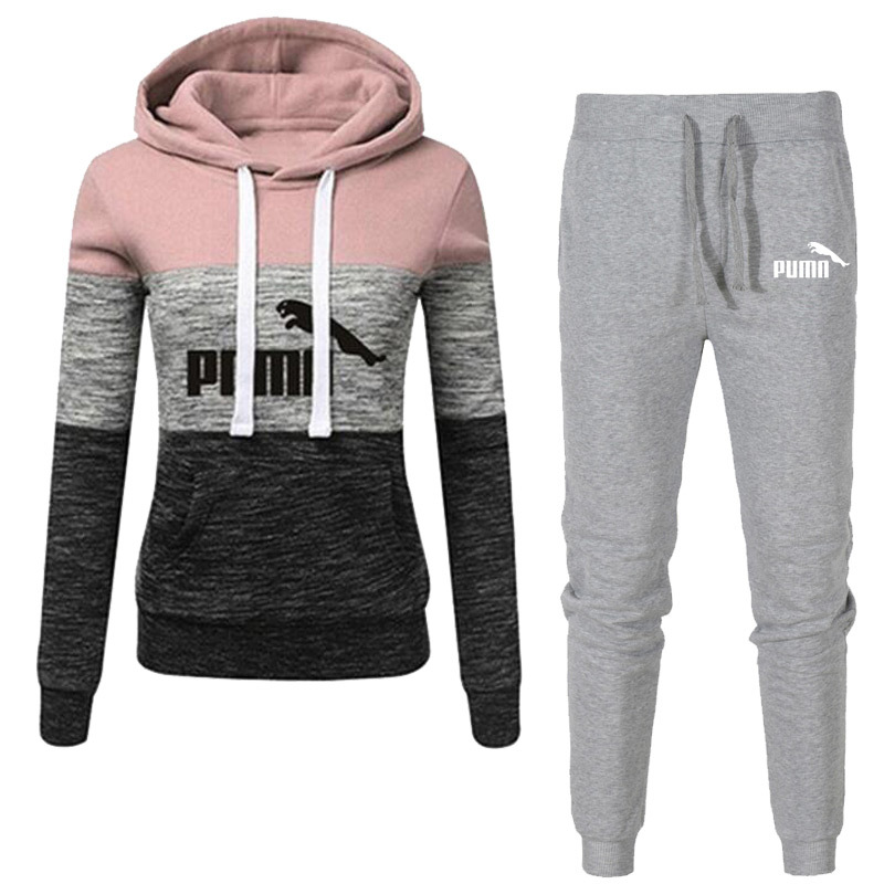

Winter Tracksuit Women 2 Piece Set Print Hoodies+pants Sportwear Women Sports Suit Hooded Sweatshirt Set Female Brand Clothes C1114, Black;white
