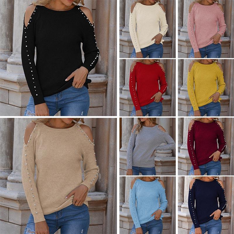 

Pearl Beading Sweater Women Winter Christmas Knitted Warm Jumper Tops Sweaters Pull Tops Pullovers Sweater, Blue