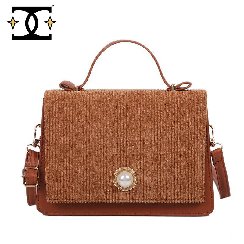 

Winter Vintage Corduroy Tote Bag For Women 2021 Trend Fashion Small Crossbody Bag Designer Velvet Handbags Purse, Black