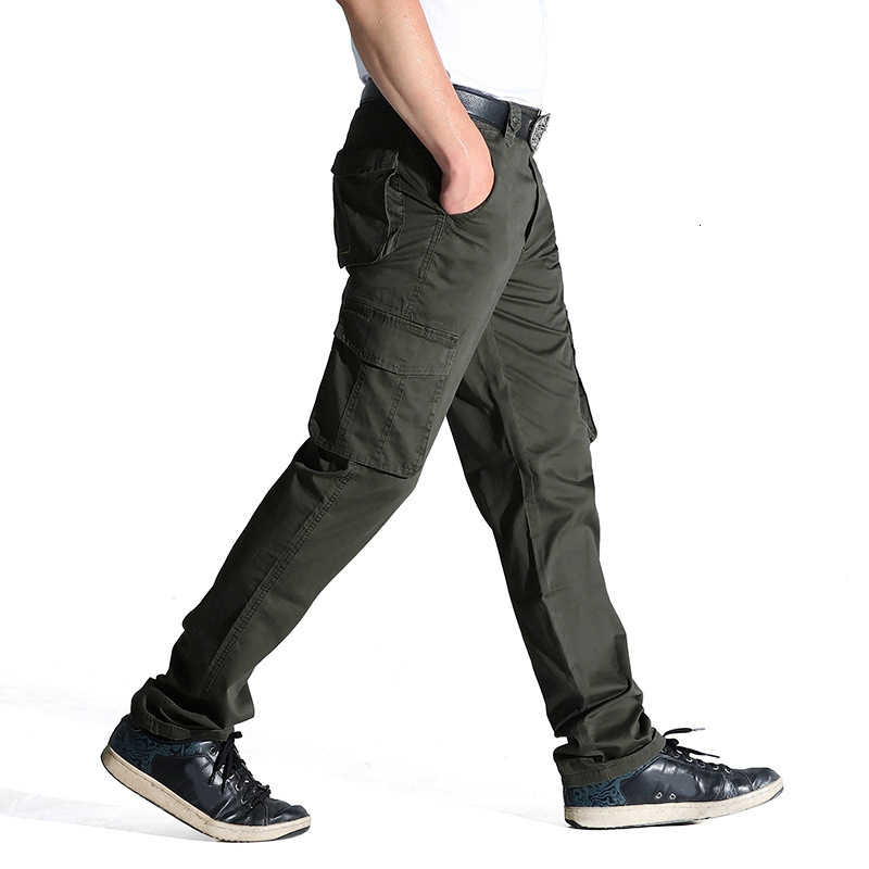 

2021 New Casual Fall Cargo of Classic Men Solid Pocket Straight-line Male Long Military Style Tactical Jogger Pants Xof7, Army green(not belt)