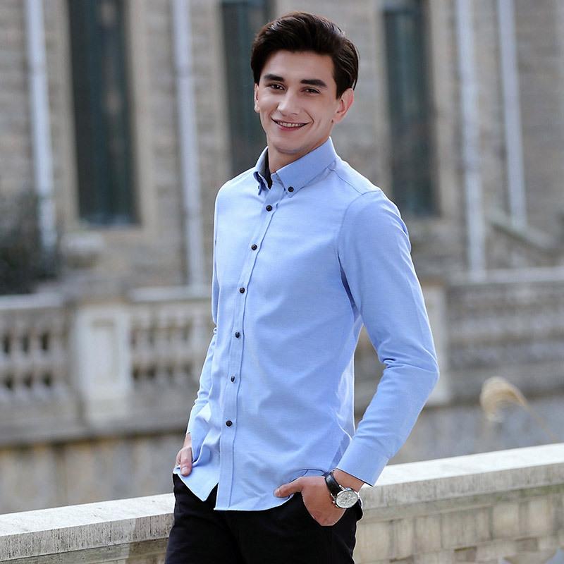 

New Fashion Men's Pure Color Formal Shirts Man Slim Button Down Long Sleeve Shirt High Qulity Polyester Casual Soft Shirt, Beige
