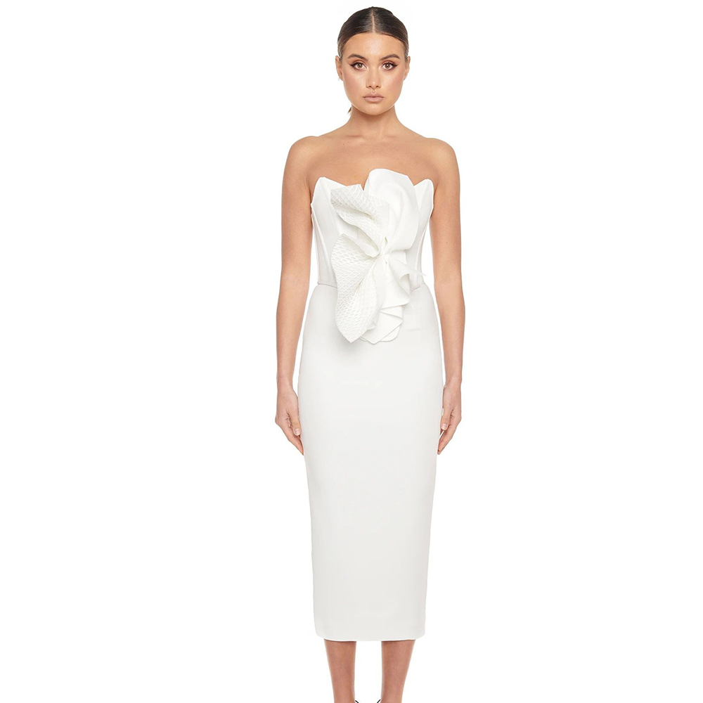 

2021 The New Strade Fashion White Frilly New Strapless Women Midi Bandage Night Party Dress 9ijs, Blue