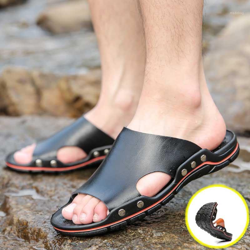 

2020 New Arrival Fashion Summer Men Flip Flops Sandals Men Leather Shoes Casual Sandalias Beach Shoes Design Men's Sandals1, Black