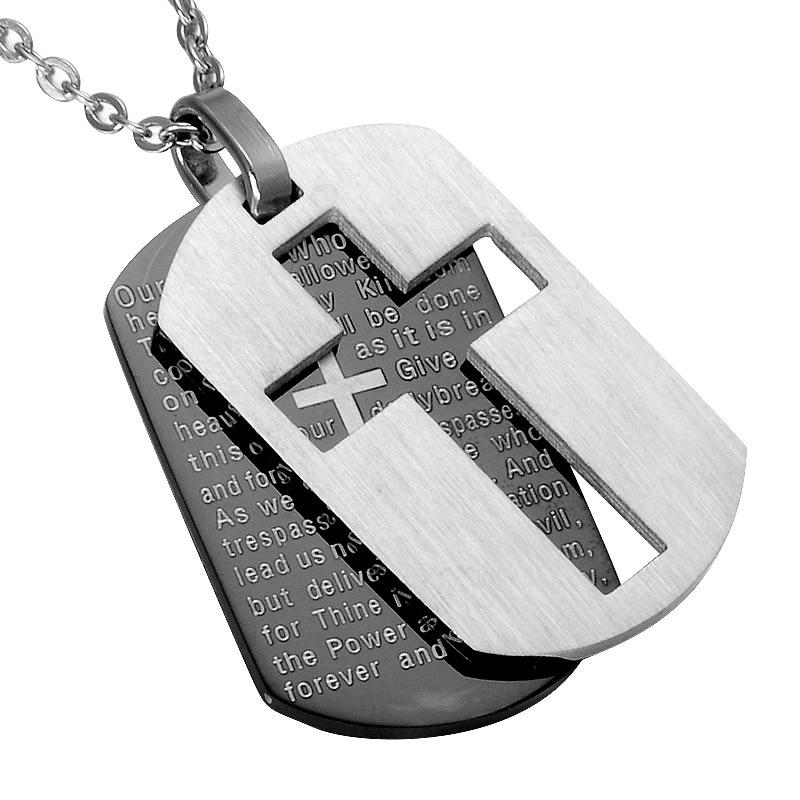 

Looker Cross Necklaces Pendants Christian Jewelry Bible Lords Prayer Dog Tags Gold Color Stainless Steel Christmas Gift For Men