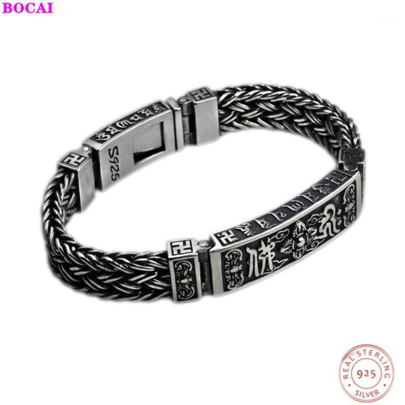 

BOCAI S925 sterling silver bracelet for men Thai silver men's Buddha bracelet six character true words hand woven1
