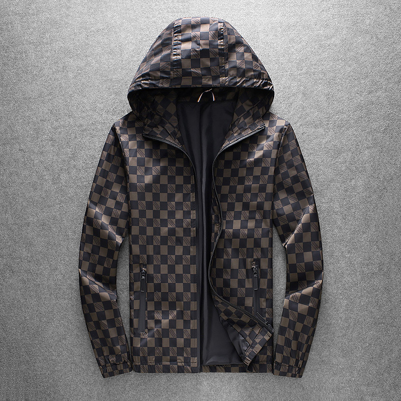 

High Quality Men Hooded Jacket Plaid Style Great Designer Brand Autumn Men's Jacket with Hat Outerwear Coat 4XL 5XL 2558 201104, Black;brown