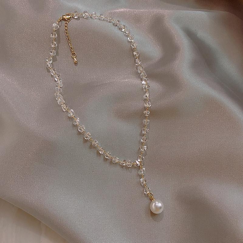 

Shiny Crystal Imitation Pearl Necklace for Women Simple Clavicle Chain Choker Necklace Wedding Jewelry Gifts