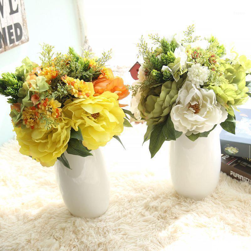 

Mixed Milan Peony Hydrangea Handmade Bouquet Simulation Flower Home Decoration Wedding Fake Flowers1, Orange