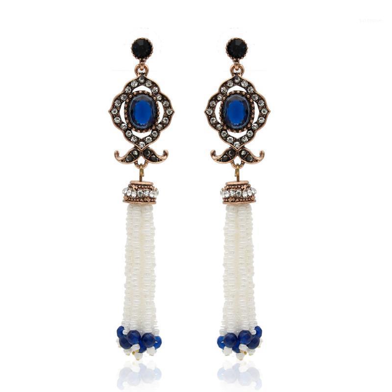 

Vintage Women Long Bead Dangle Rarring Antique Gold India Resin Tassels Earring Turkish Bridal Princess Noble Banquet Jewelry1