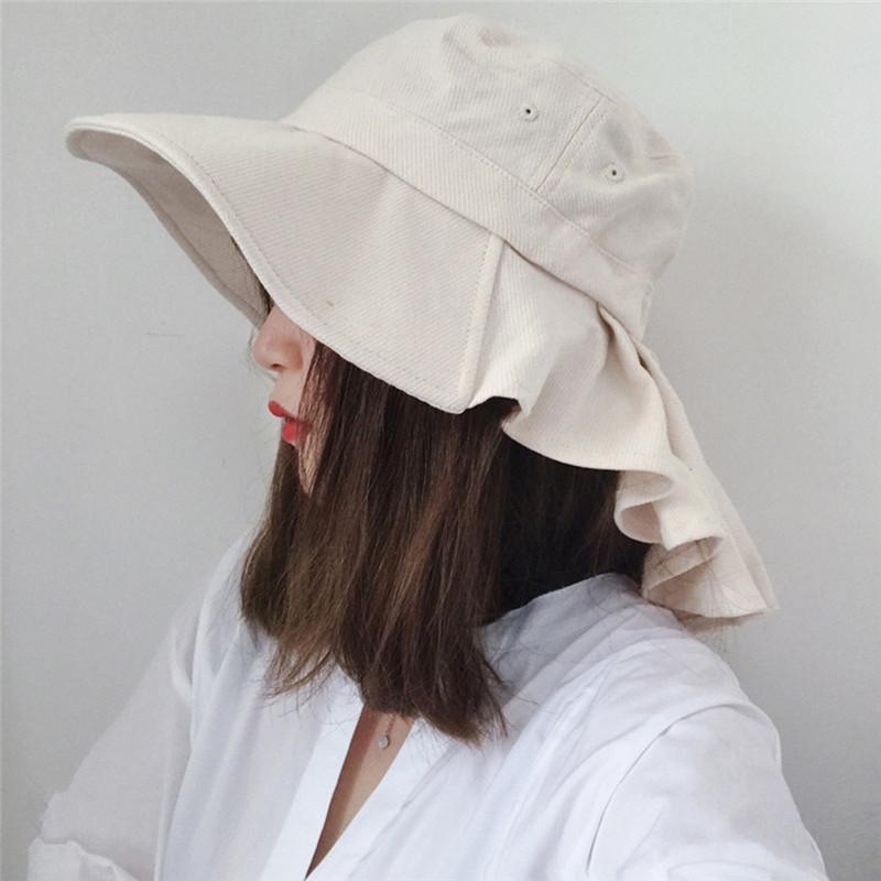 

Summer Foldable Bucket Hat Women Casual Fishman Hat With Neck Flap Outdoor Long Wide Brim Outdoor Breathable Bucket, Beige