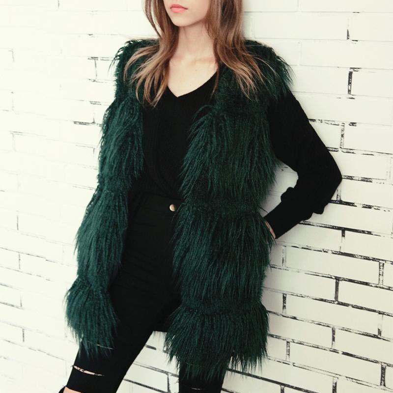 

Faux Fur Vest Coat Womens Ladies Winter Autumn Luxury Fur Jacket Hairy Jackets Slim V-neck Collarless Outerwear Parkas 7Q1211, Black