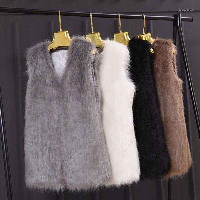 

2020 New Winter Fur Vest Gliet for Women V-neck Sleeveless Casual Faux Fur Waistcoat Outwear Warm -6XL1, White