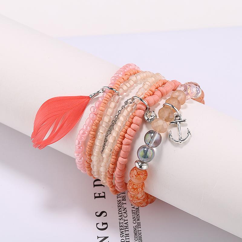 

Bohemian Friendship Feathers Bead Bracelets & Bangles For Women Anchor Charm Bracelet Set Femme Pulseras Mujer Jewelry Gift
