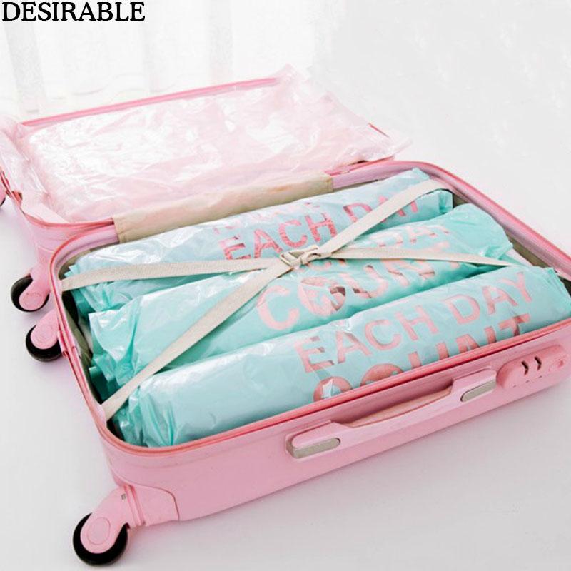 

2pcs Travel Hand Rolling Compression Vacuum Bag Border Foldable Compressed Clothes Storage Bag Waterproof Space Saving Organizer