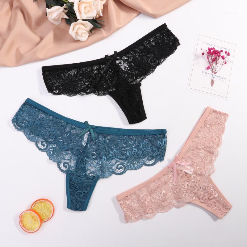

Elovegirl 3 Piece Panties Women Sexy Lace Thong Crotch Cotton Low Waist Lingerie Ladies Thong T-back Female Underwear1, Random 3pcs
