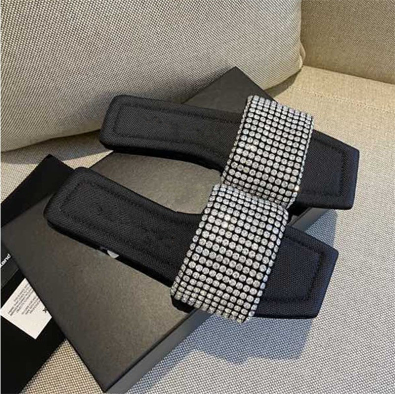 

Luxury Slide Summer Fashion Wide Flat Slippery Thick Sandals Slipper Women Designer Shoes Water drill Beach Slide, Blue