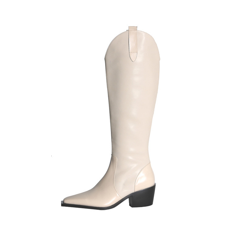 

2021 New Winter Mark at Knee Time Genuine High-toe Foot Solid Women's Boots WXJN, Rice white