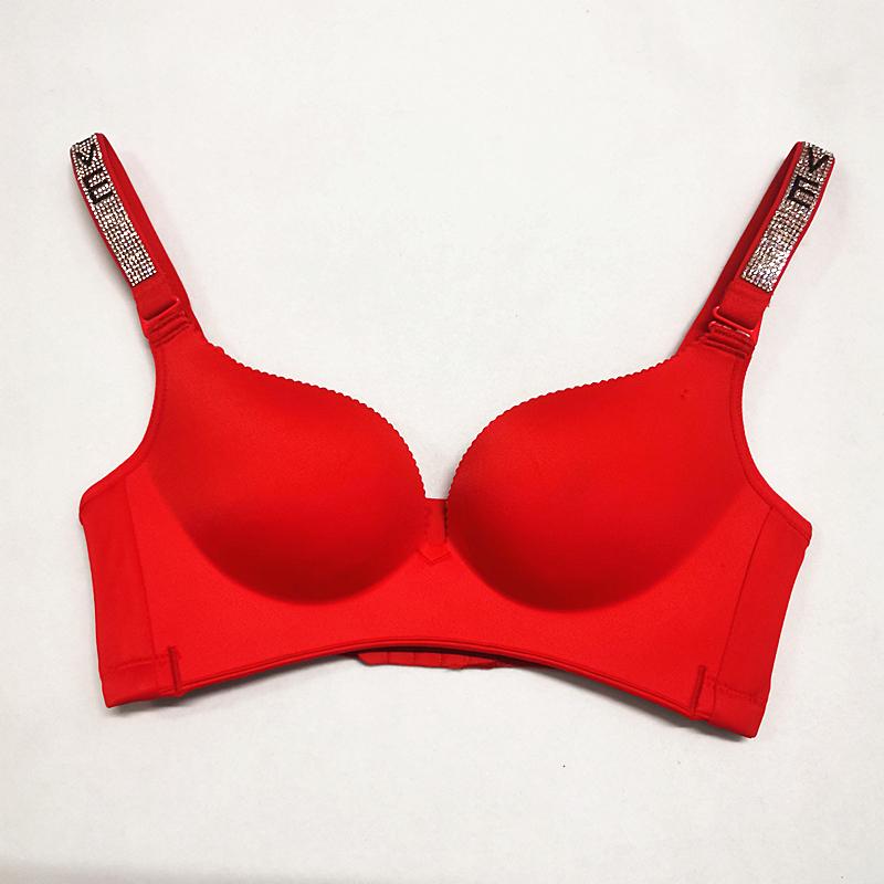 

Ladies LOVE diamond bra gather push-up collection bra comfortable breathable adjustable shoulder strap 32-44 big FP001, Red2