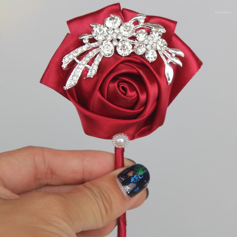 

1Pc New Satin Wedding Groom Bride Boutonniere Corsage Flower Ribbons Corsages Wedding Decorations 6C11971, Red