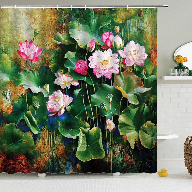 

Colorful Flower Shower Curtain Bath Curtains Bathroom Waterproof Polyester Bathtub Screen With 12pcs Hook 180 x180cm 180 x 200cm