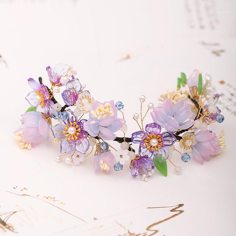 

Super Fairy Purple Transparent Flower Hairband Pearl Hair Band Headband for Women Classical Hair Jewelry Accessories VL1