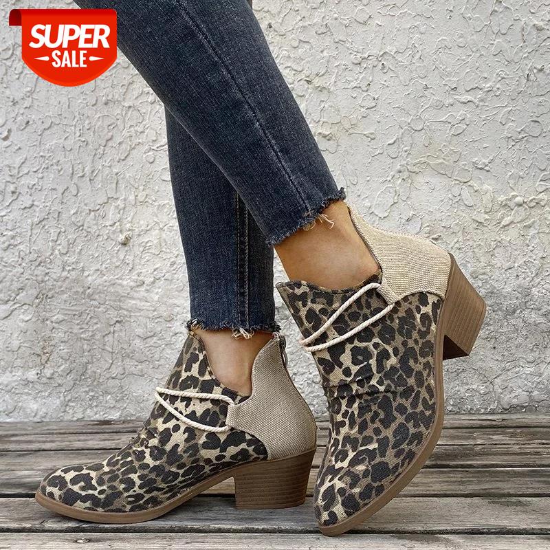 

New Fashion 2020 Women's Ankle Boots Leopard Ladies Chunky Female Shoes Woman Footwear Plus Size 35-43 women boots Flock #zj2u, Black