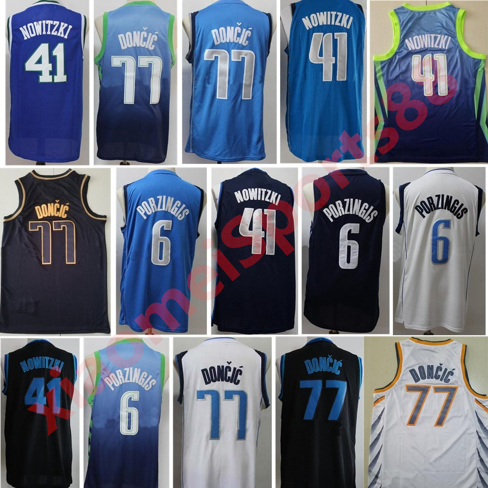 

Men Basketball Cheap Luka Doncic Jersey 77 Kristaps Porzingis 6 Dirk Nowitzki 41 Edition Earned City Stitched Navy Blue Black White, As shown in illustration