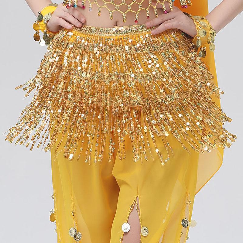 

Sequin Tasssel Festival Hip Skirt Belly Dance Hip Scarf Halloween Cosplay Performance Wear Stage Show Party Skirts, Gold