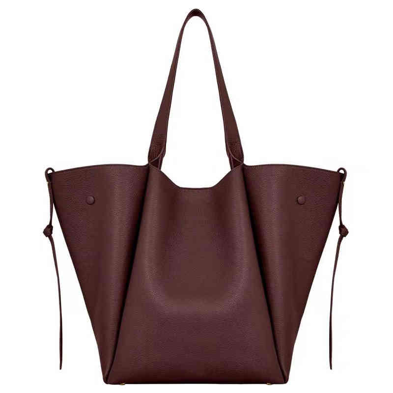 

French Niche Bag Polene Shopping Lecabas One Shoulder Portable Solid Color Leather Tote Large Capacity, White