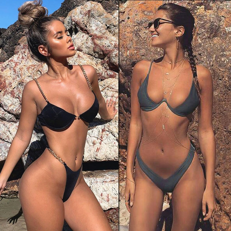 

2020 New high cut thong bathing suit high waist swimsuit Solid swimwear women Brazilian Biquini swim beach micro bikini set LJ200825, 5302 no 5