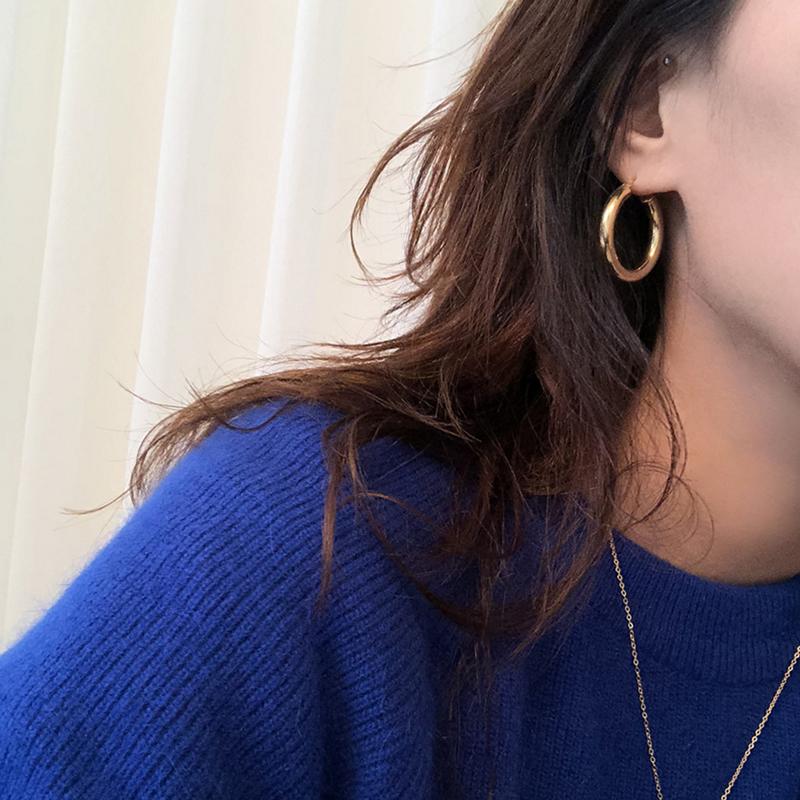 

GHIDBK 925 Sterling Silver Minimalist Statement Hoop Earrings Simple Geometric Circle Earrings Hoops Northern European Earring