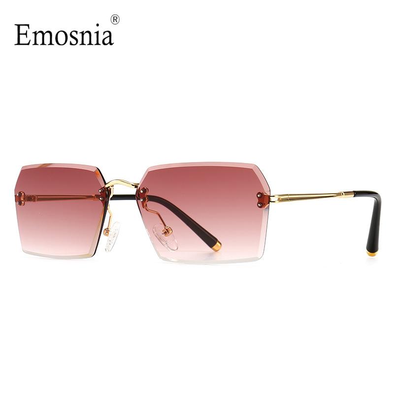 

2021 New Rimless Rectangle Sunglasses Classic Square Frameless Trendy Sun Glasses Travel Style UV400 Gold Red Shades Women Men