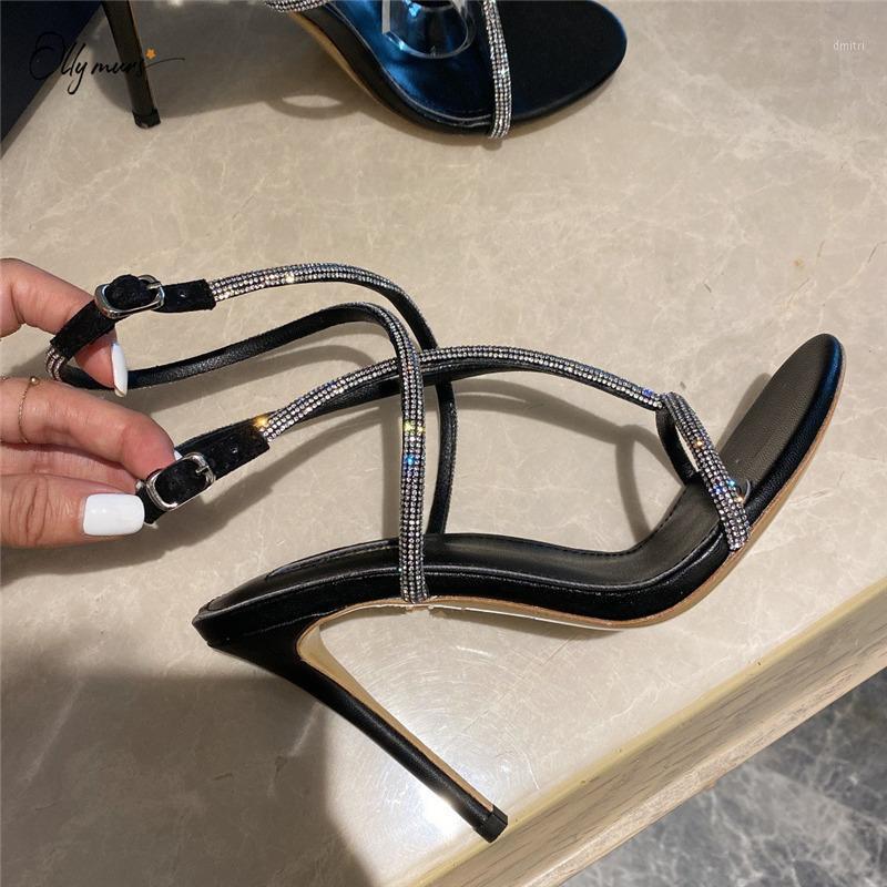 

OllyMurs Fashion Genuine Leather Women Summer Sandals Open Toe Crystal Buckle Strap Thin High Heel Ladies Sandals Shoes Woman1, As pic