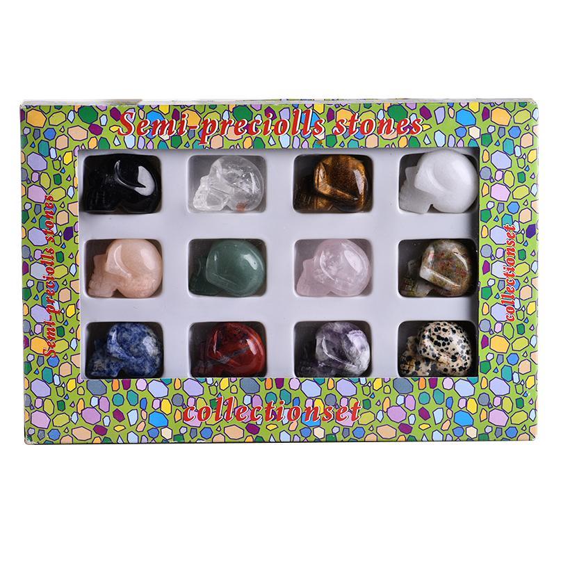 

12 In 1 Gift Box Crystal Agate Ore Rose Quartz Skull Crystal Sculpture Crystal Small Carving Pieces Family Decoratio qylxGH, Black