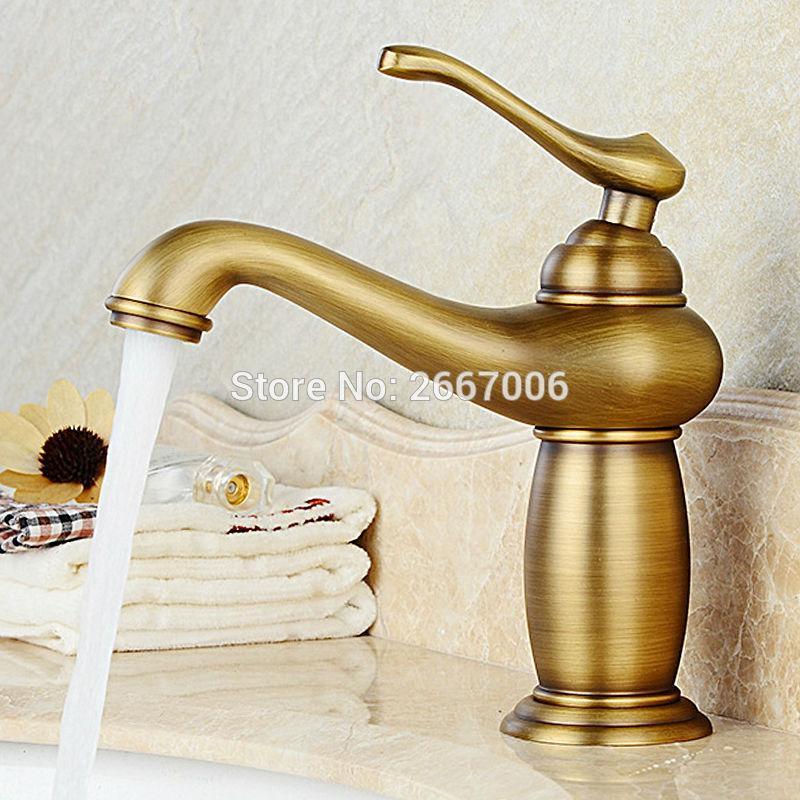 

Free shipping Newly Bathroom Antique Brass Basin Sink Mixer Latin Deck Mounted hot and cold water tap Faucet GI221
