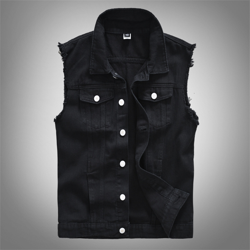 

2021 New Fashion Streetwear Slim Fit Black Ripped Denim Vest Men Sleeveless Chaqueta Newly Designer Hip Hop Veste Accx, White