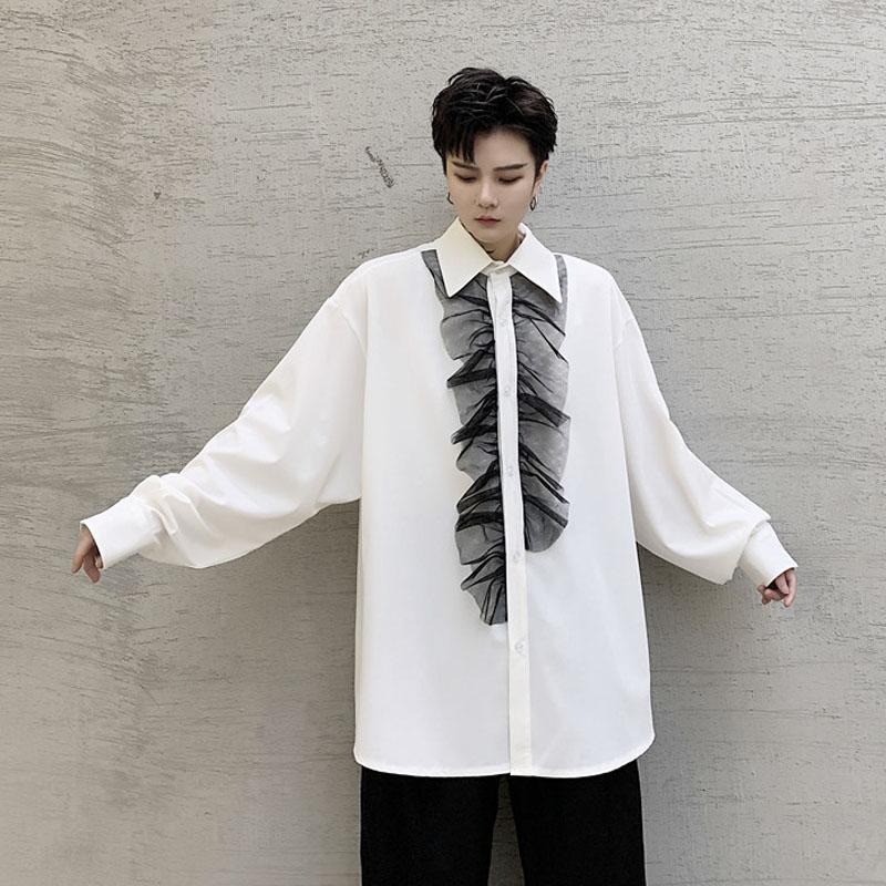 

Male Vintage Fashion Gothic Loose Dress Shirts Karajuku Streetwear Shirt Men Lotus Leaf Bow Casual Long Sleeve Shirt, 612